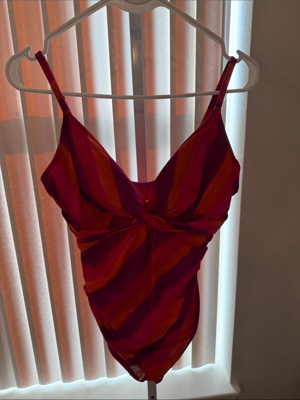 Ralph Lauren Striped Red & Orange Twist-Front One-Piece Swimsuit